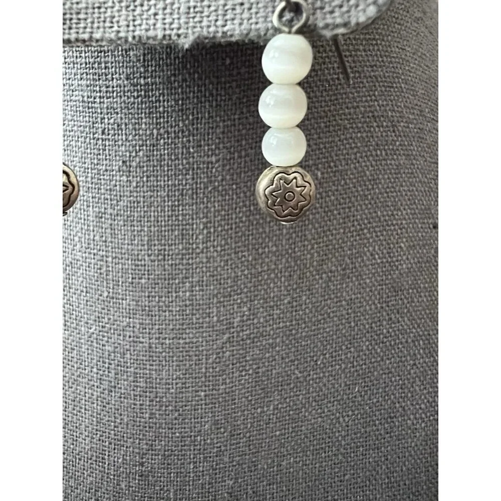 Artisan Handmade Three Drop Cat's Eye Gemstone Silver Bead Hook Earrings